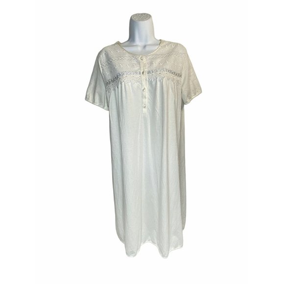 Jáloe Night Gown Dress M/L White Cotton Lace Detail Buttons Italian Made - Picture 12 of 13